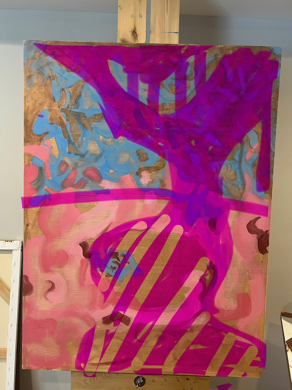 Studio communication — iPhone annotation over canvas photograph